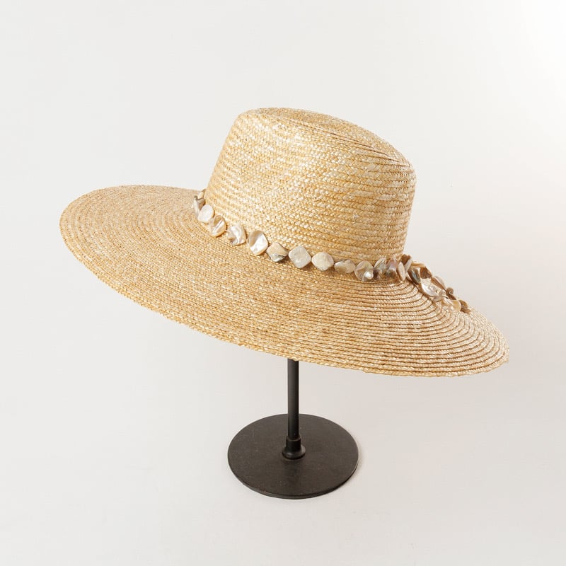 Straw Jazz hat With Shell Chain And Large Brim