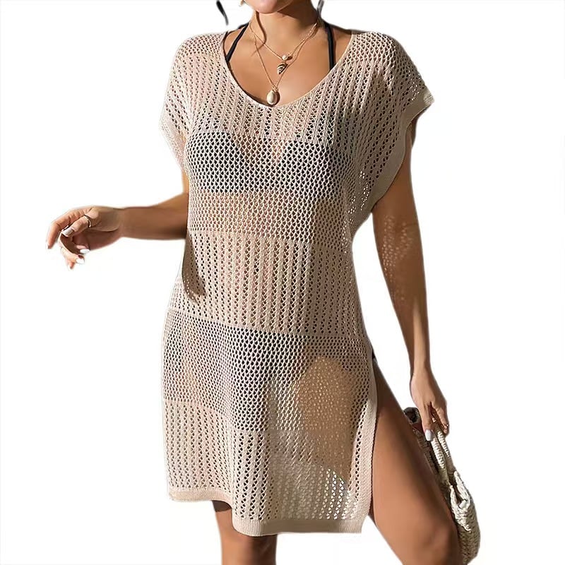 Knitted Hollow Out Mesh Cover Up Beach Dress