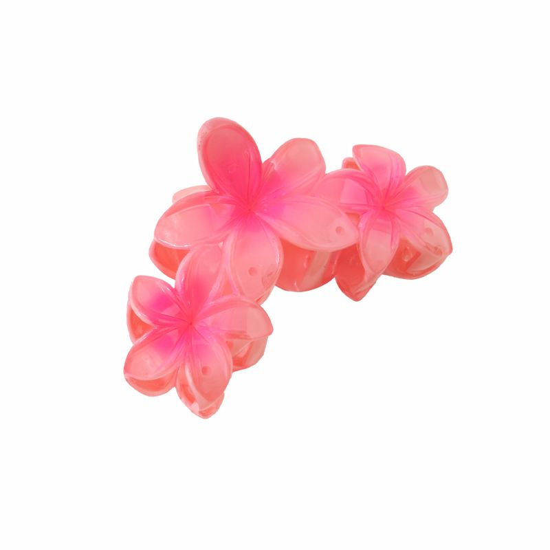 3  Flowers Shinny Pink Plastic Claw Clip