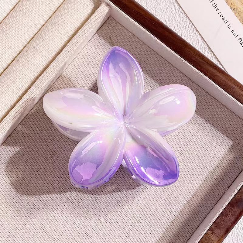 Flower Shiny Plastic With Ombre Holo Effect Hair Clip