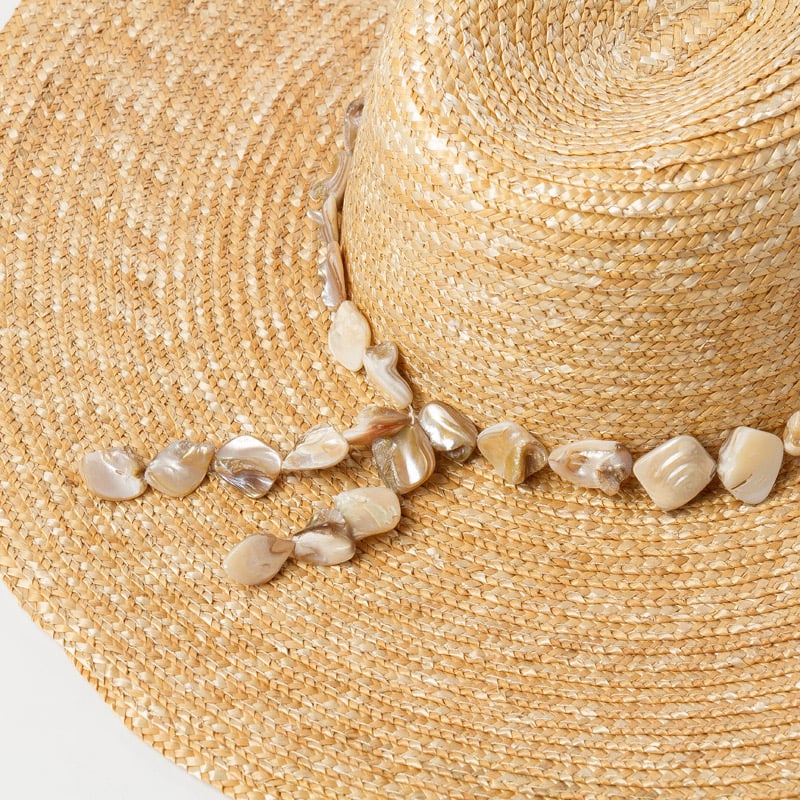 Straw Jazz hat With Shell Chain And Large Brim