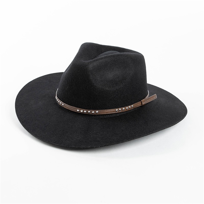 Casual Riveted PU Leather Wool Jazz Hat