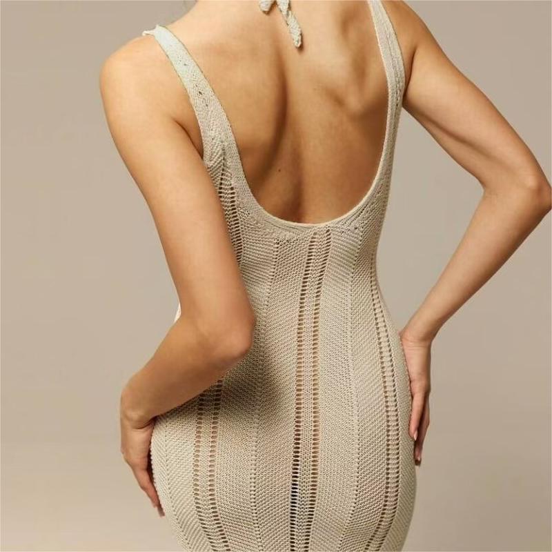 Sexy Backless Knitted Cover Up Maxi Dresses