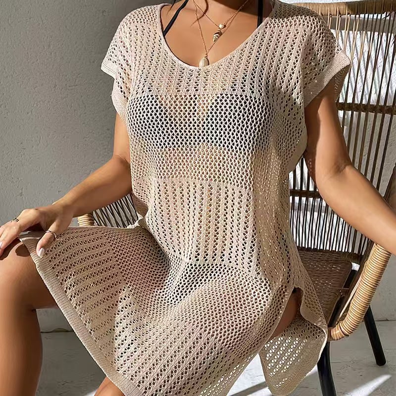 Knitted Hollow Out Mesh Cover Up Beach Dress