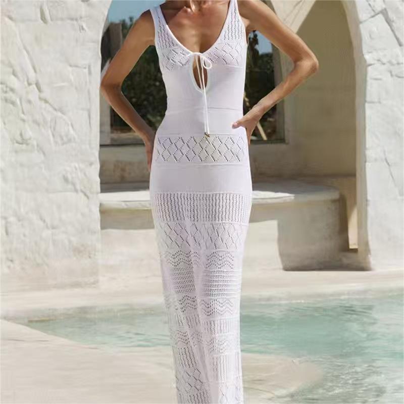 V Neck Hollow Out Bodycon Maxi Dress