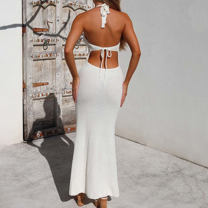 Knitted V Neck Backless Hot Sexy Maxi Dresses