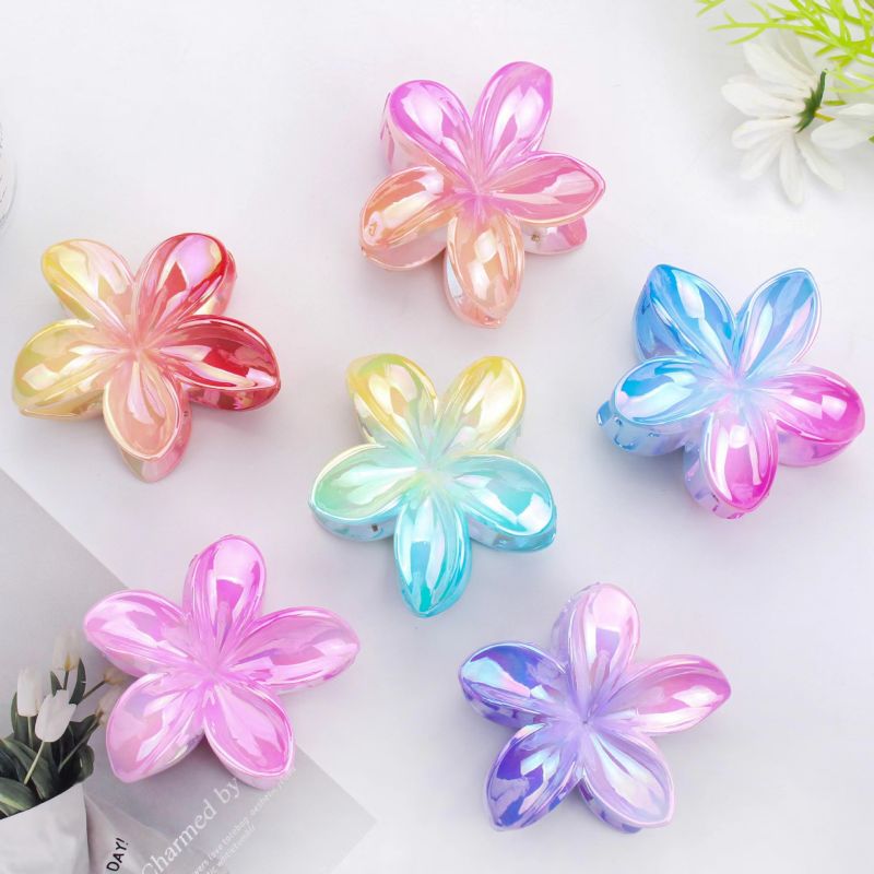 Flower Shiny Plastic With Ombre Holo Effect Hair Clip