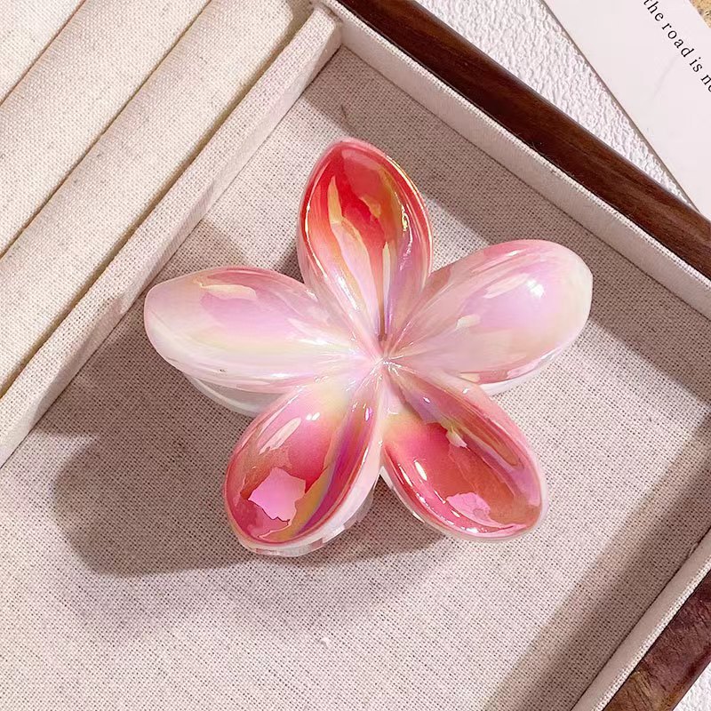 Flower Shiny Plastic With Ombre Holo Effect Hair Clip