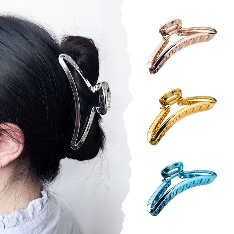 Crescent Shaped Plated Metal Colors Plastic Hair Clip