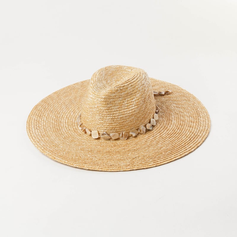 Straw Jazz hat With Shell Chain And Large Brim