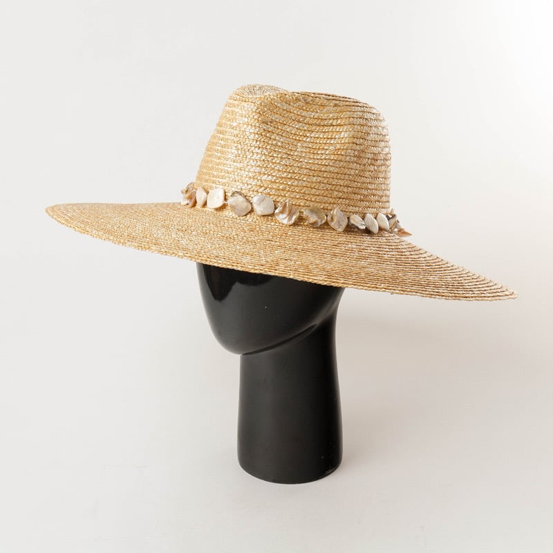 Straw Jazz hat With Shell Chain And Large Brim