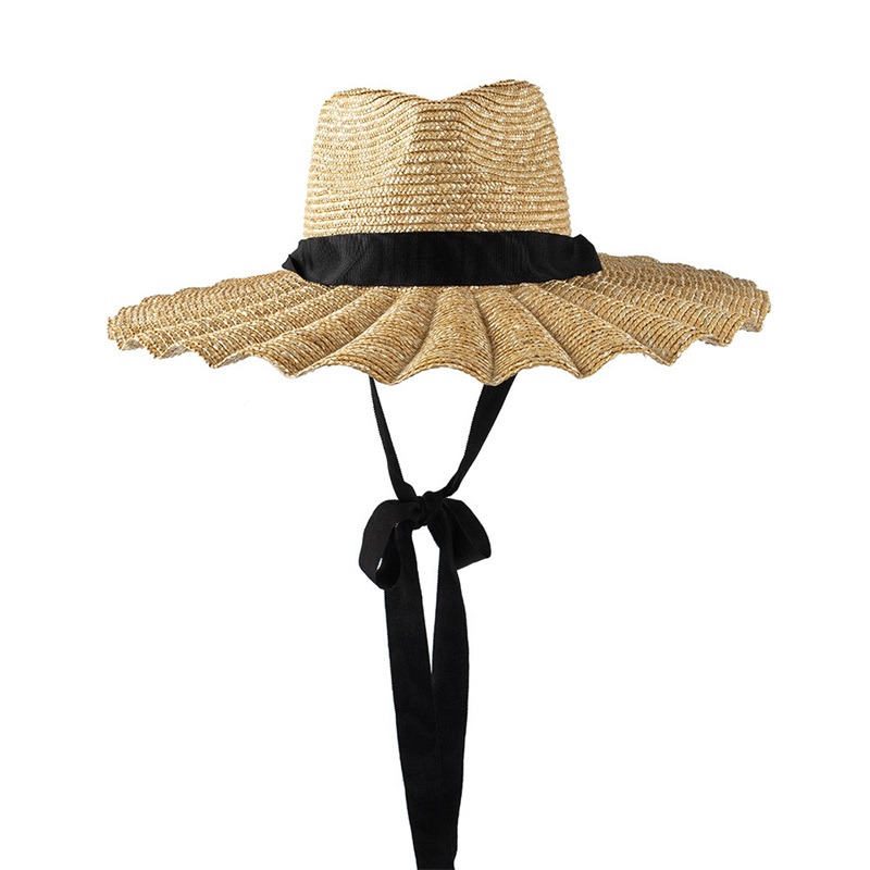 Niche Straps Straw Hat With Shell Fold  Large Brim