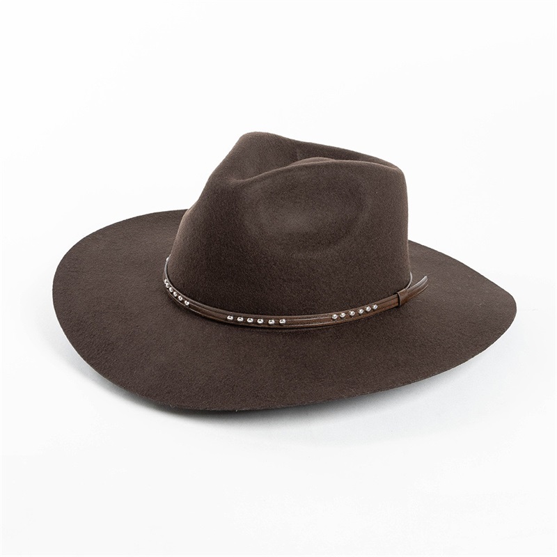 Casual Riveted PU Leather Wool Jazz Hat