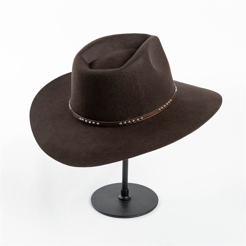 Casual Riveted PU Leather Wool Jazz Hat