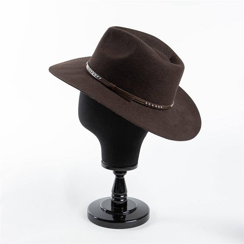 Casual Riveted PU Leather Wool Jazz Hat