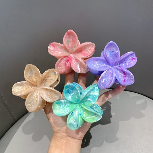 Flower Shiny Plastic With Ombre Holo Effect Claw Clip