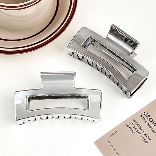 Rectangle Shaped Mirror Silver Color Plastic Hair Clip