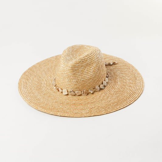 Straw Jazz hat With Shell Chain And Large Brim